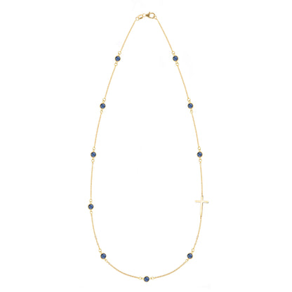 Bayberry Sapphire Birthstone Cross Necklace in 14k Gold (September)