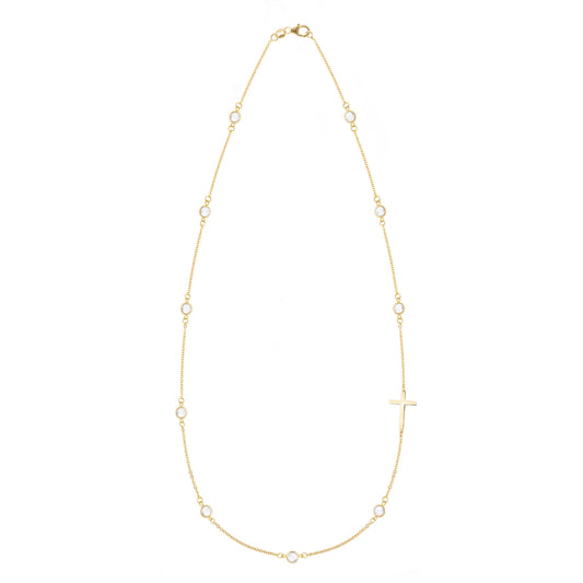 Bayberry Birthstone Cross Necklace in 14k Gold