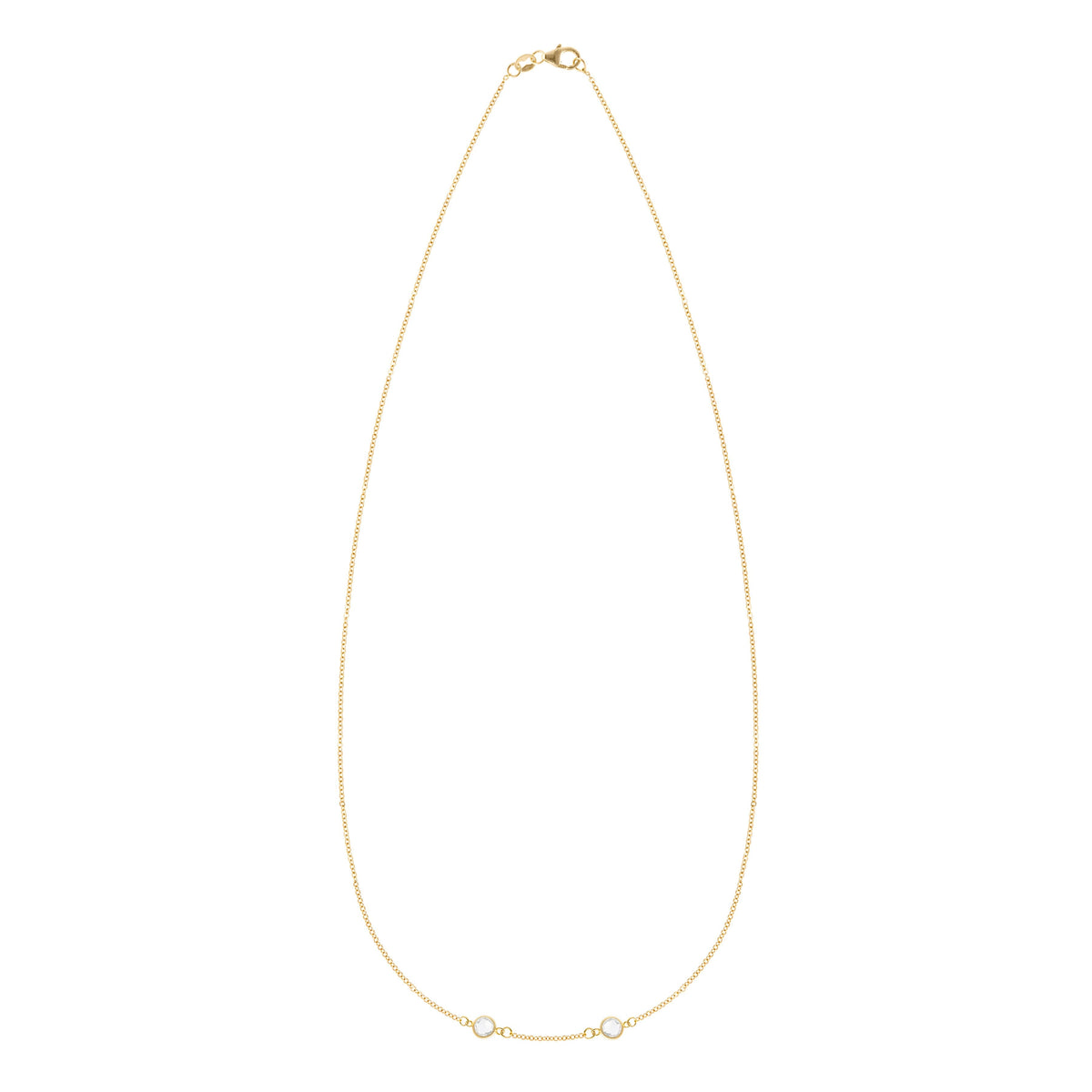 Petite 2 Birthstone Necklace in 14k Gold (Centered)