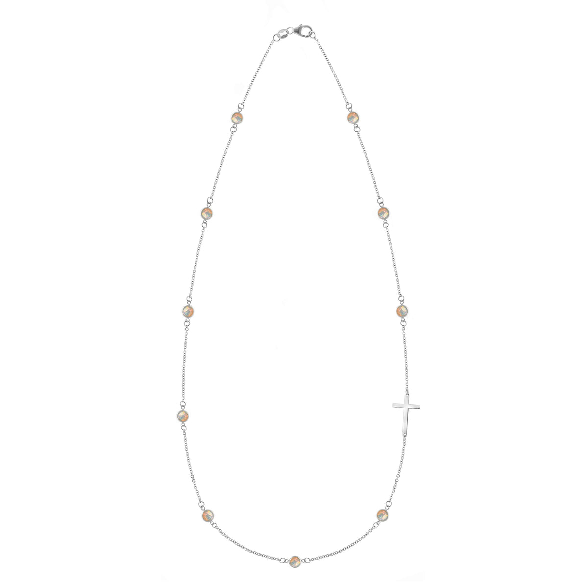 Bayberry Opal Birthstone Cross Necklace in 14k Gold (October)