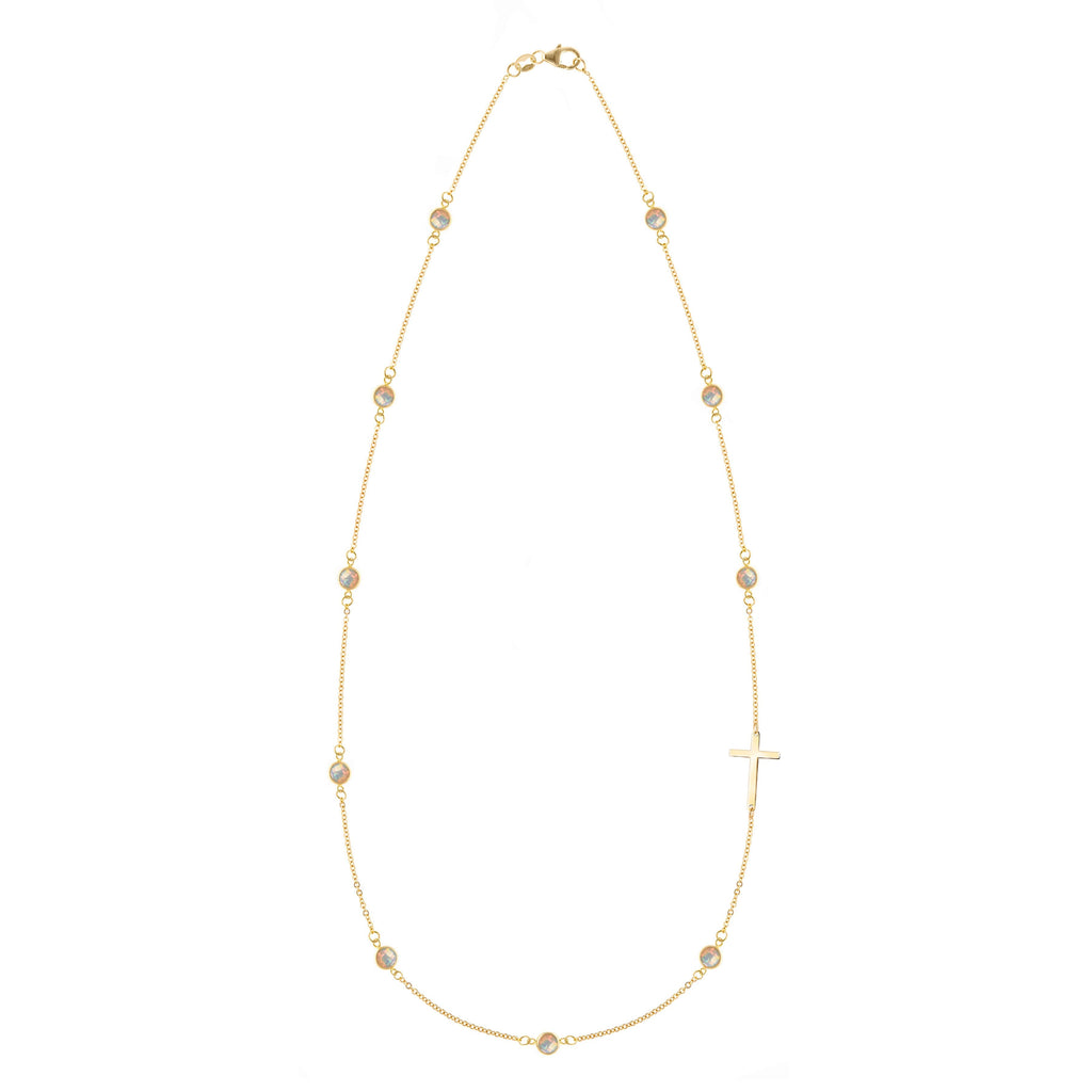 Bayberry Opal Birthstone Cross Necklace in 14k Gold (October)