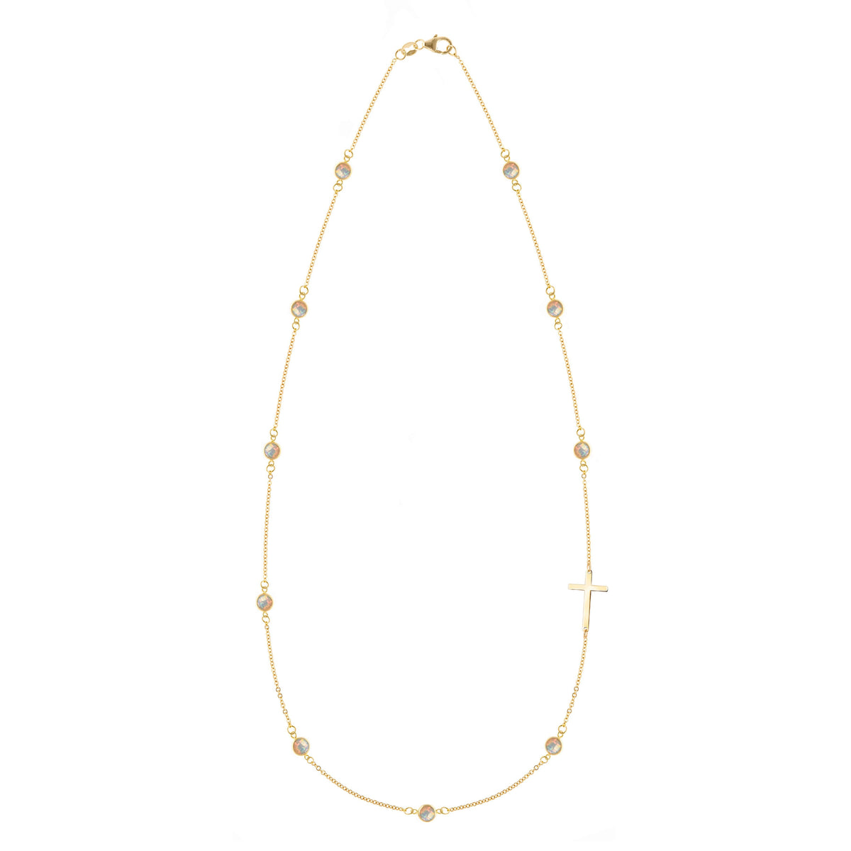 Bayberry Opal Birthstone Cross Necklace in 14k Gold (October)