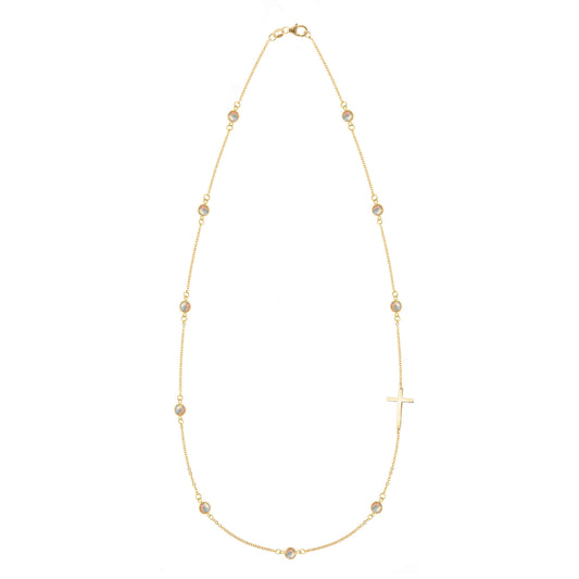 Bayberry Opal Birthstone Cross Necklace in 14k Gold (October)