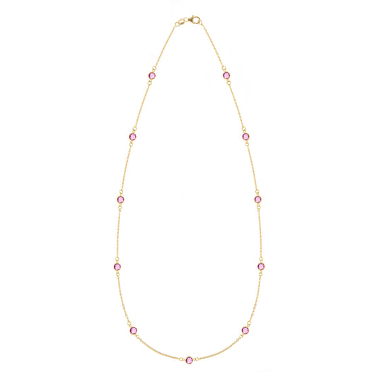 Bayberry 11 Pink Sapphire Necklace in 14k Gold (October)