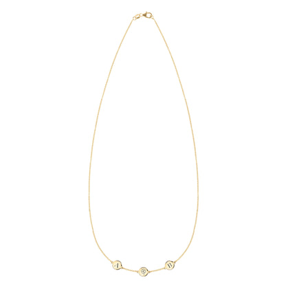 Clover Disc & 2 Letter Necklace in 14k Gold