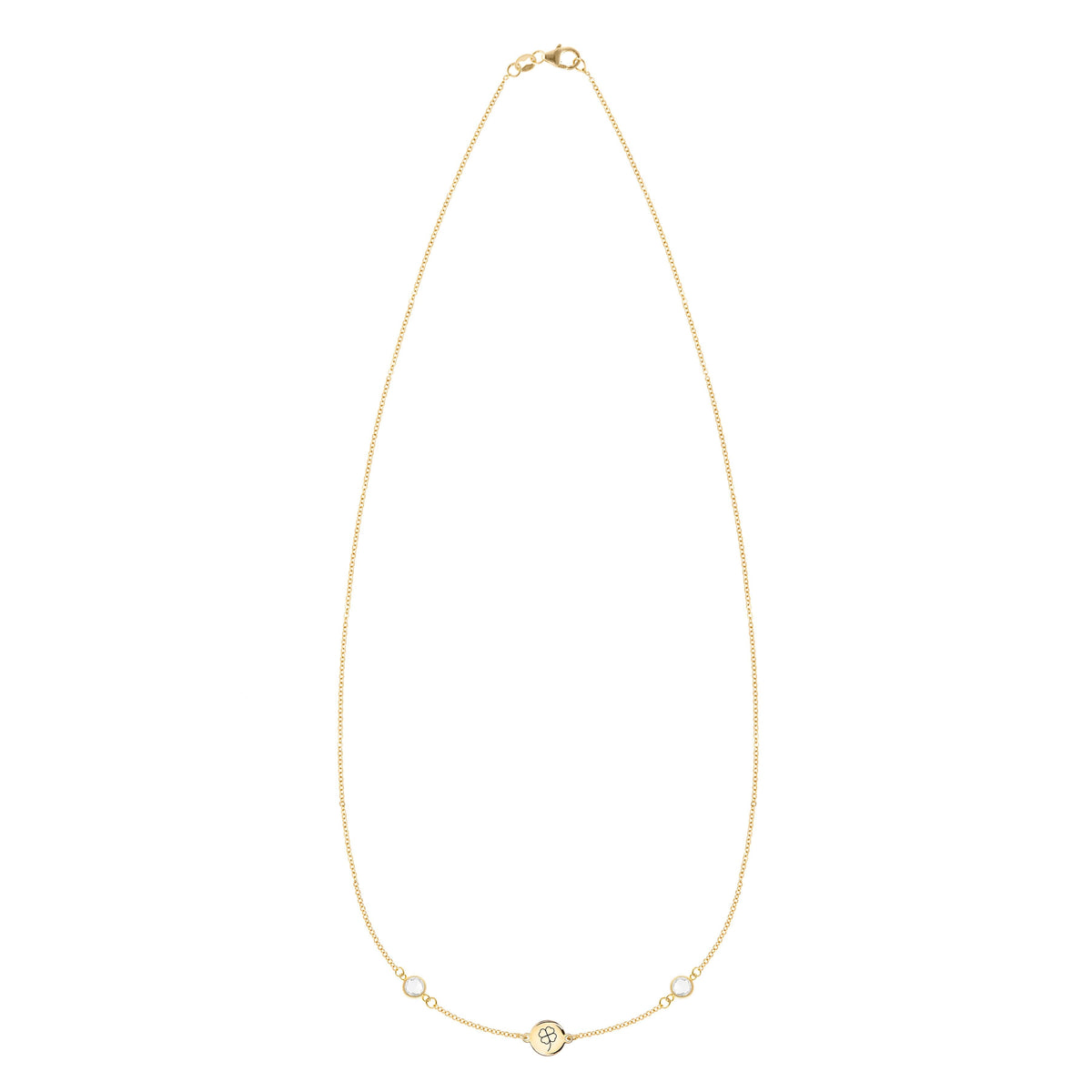 Clover Disc & Petite 2 Birthstone Necklace in 14k Gold