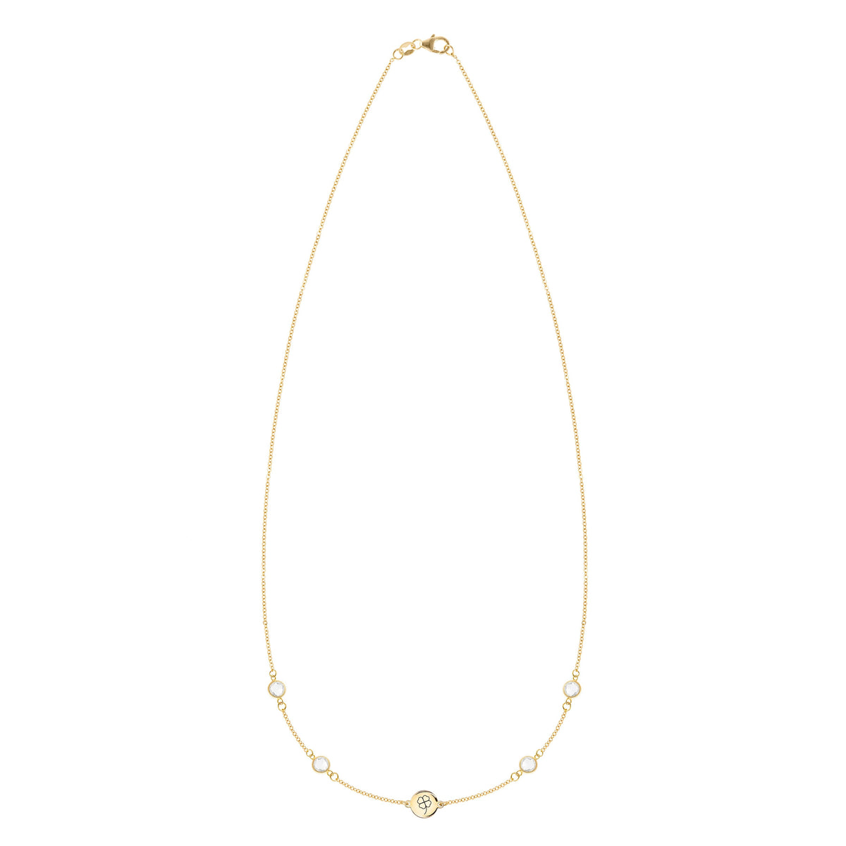 Clover Disc & Petite 4 Birthstone Necklace in 14k Gold