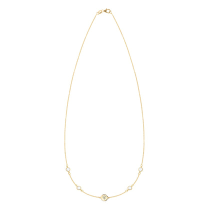 Clover Disc & Petite 4 Birthstone Necklace in 14k Gold