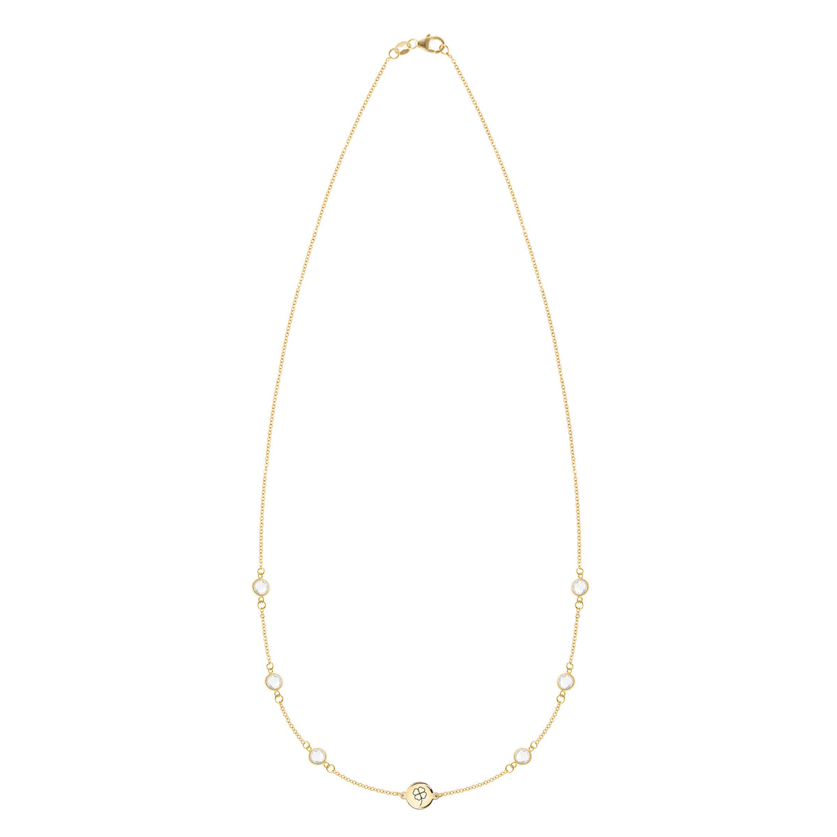 Clover Disc & Petite 6 Birthstone Necklace in 14k Gold