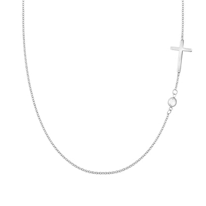 Cross & Petite 1 Birthstone Necklace in 14k Gold