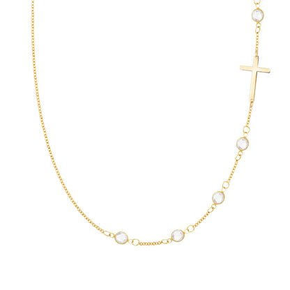 Cross & Petite 5 Birthstone Necklace in 14k Gold