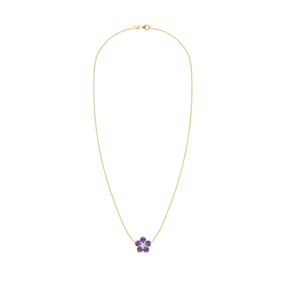Greenwich Flower Amethyst & Diamond Necklace in 14k Gold (February)