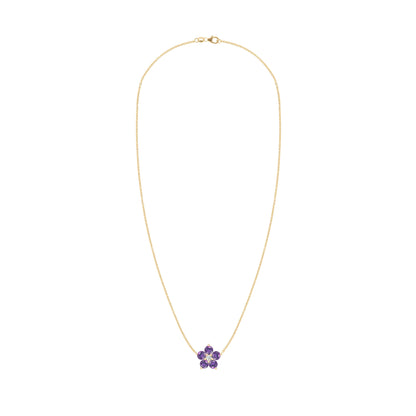 Greenwich Flower Amethyst & Diamond Necklace in 14k Gold (February)
