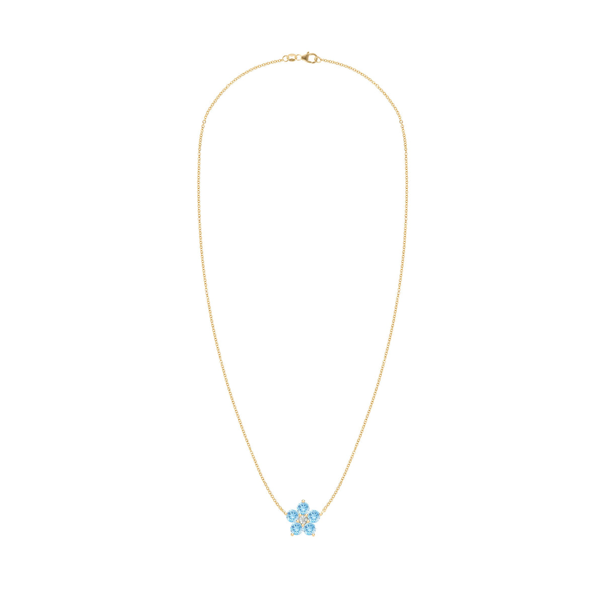 Greenwich Flower Nantucket Blue Topaz & Diamond Necklace in 14k Gold (December)