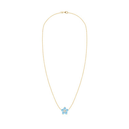 Greenwich Flower Nantucket Blue Topaz & Diamond Necklace in 14k Gold (December)