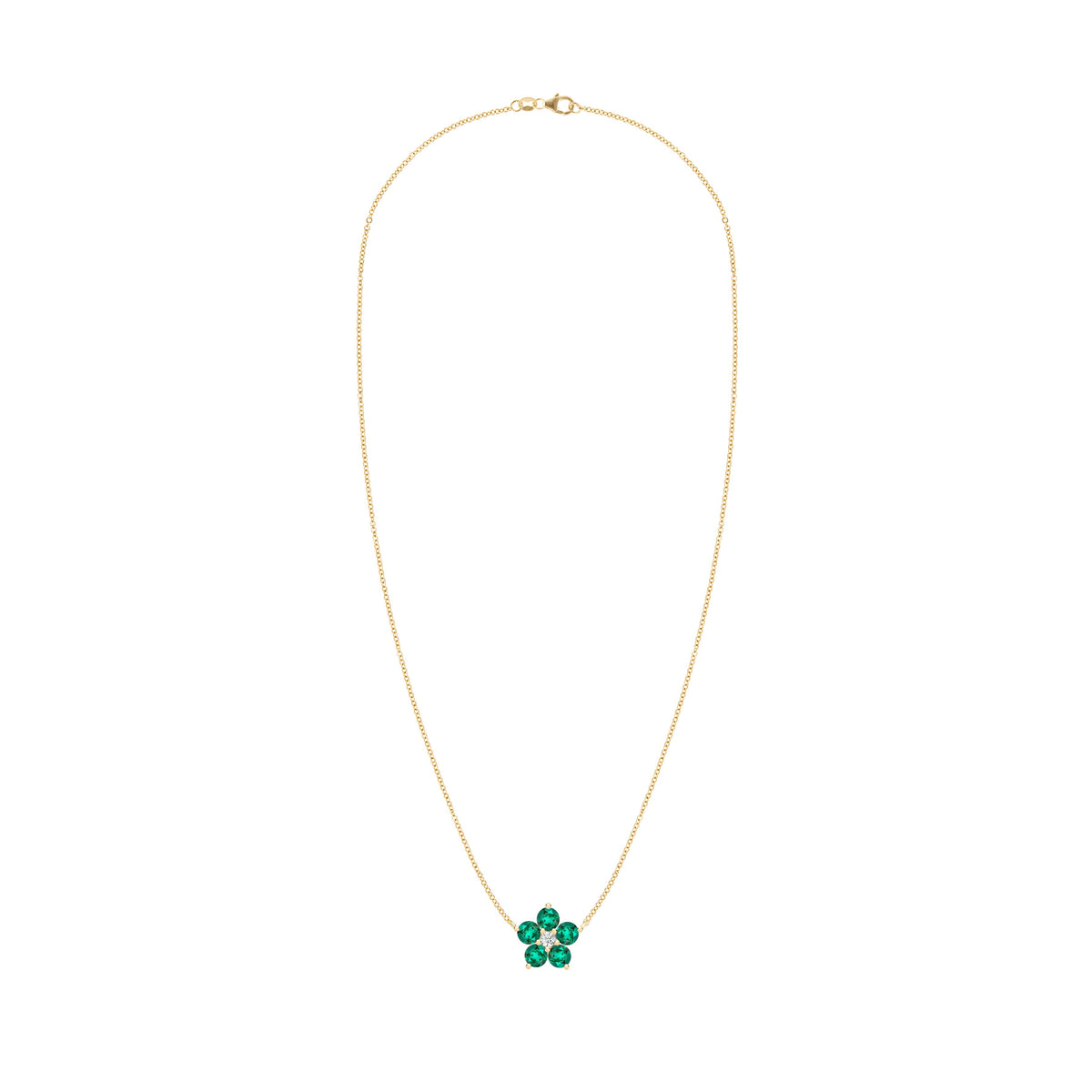 Greenwich Flower Emerald & Diamond Necklace in 14k Gold (May)