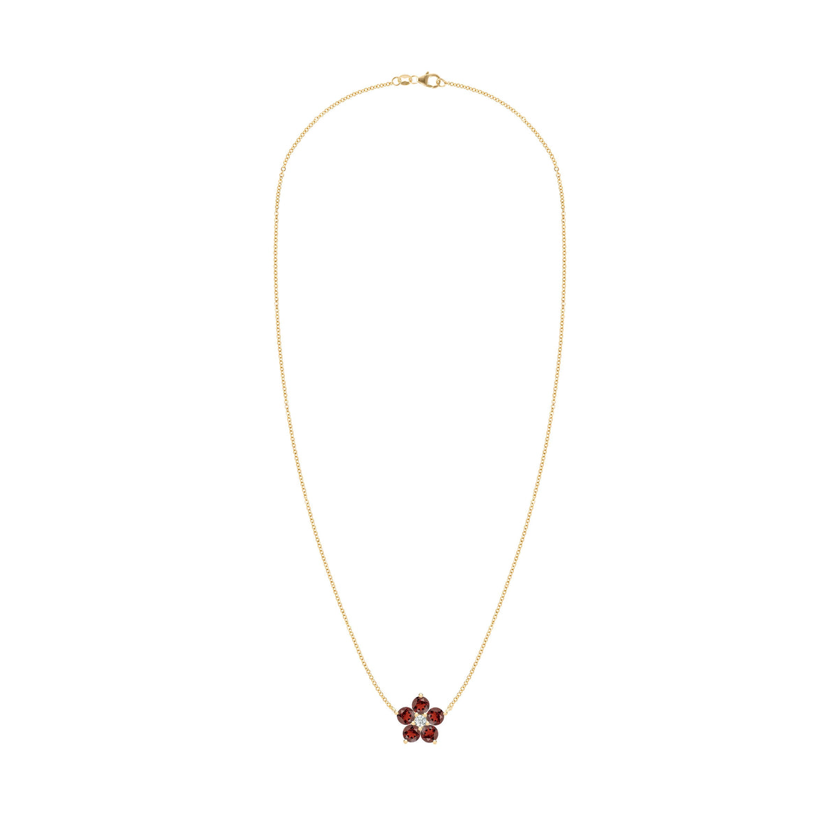 Greenwich Flower Garnet & Diamond Necklace in 14k Gold (January)