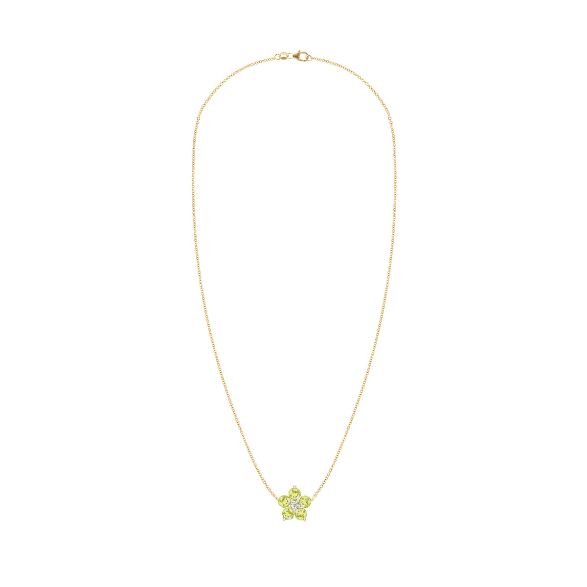 Greenwich Flower Peridot & Diamond Necklace in 14k Gold (August)