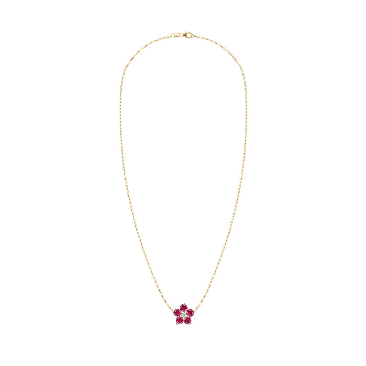 Greenwich Flower Ruby & Diamond Necklace in 14k Gold (July)
