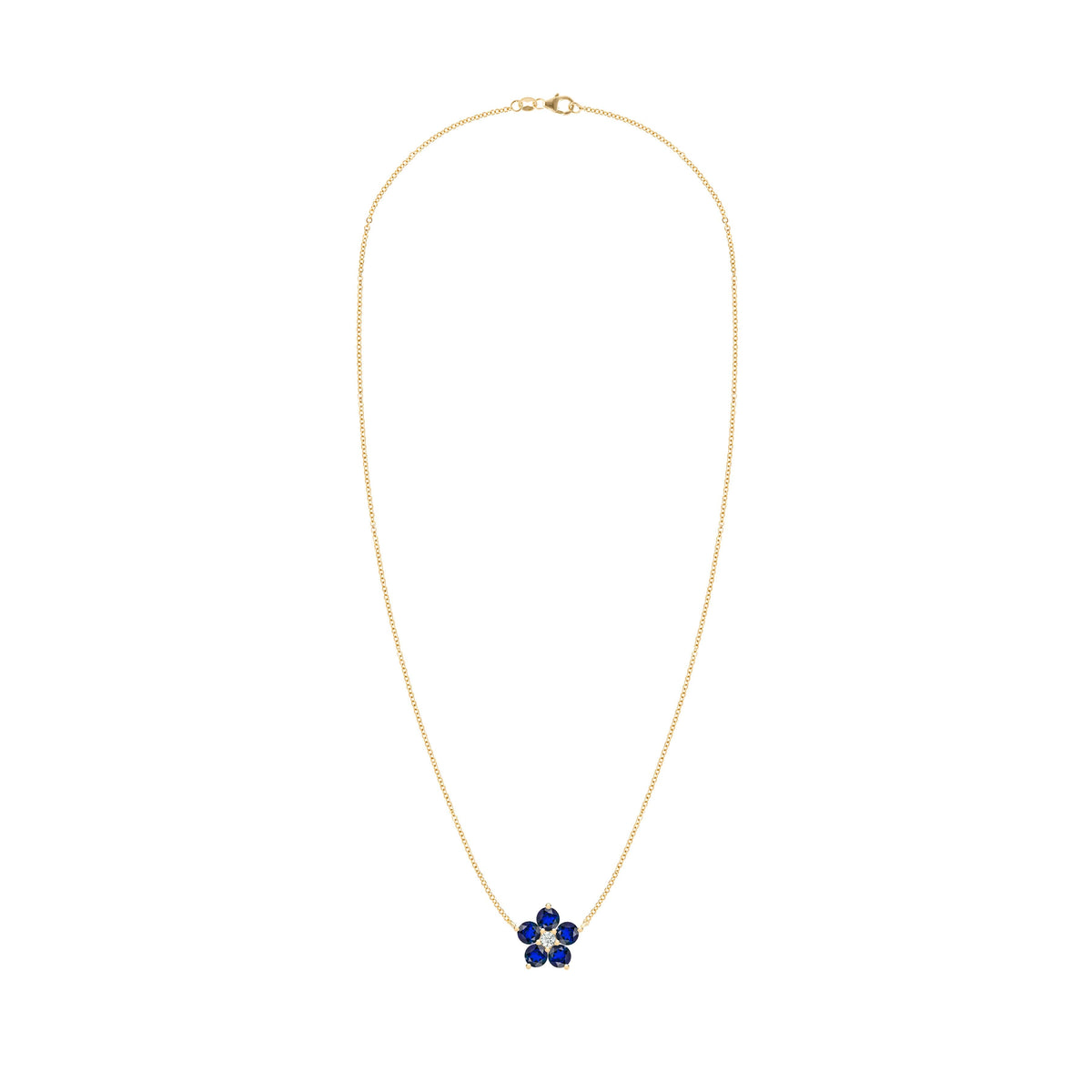 Greenwich Flower Sapphire & Diamond Necklace in 14k Gold (September)