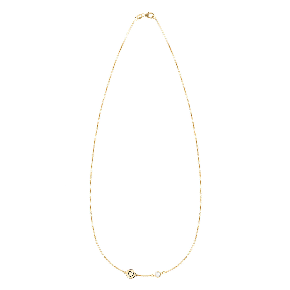 Heart Disc & Petite 1 Birthstone Necklace in 14k Gold