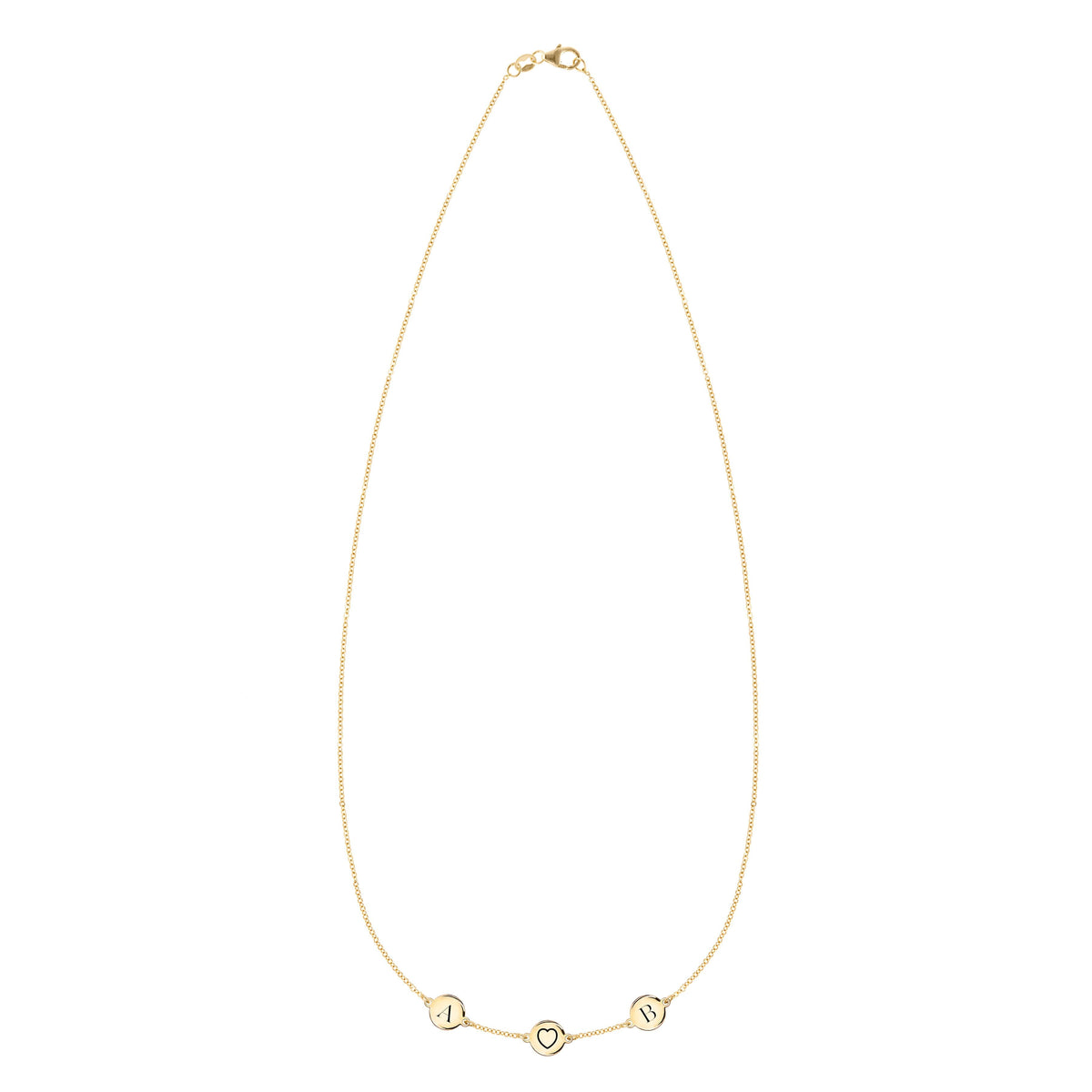 Heart Disc & 2 Letter Necklace in 14k Gold (Single Spacing)