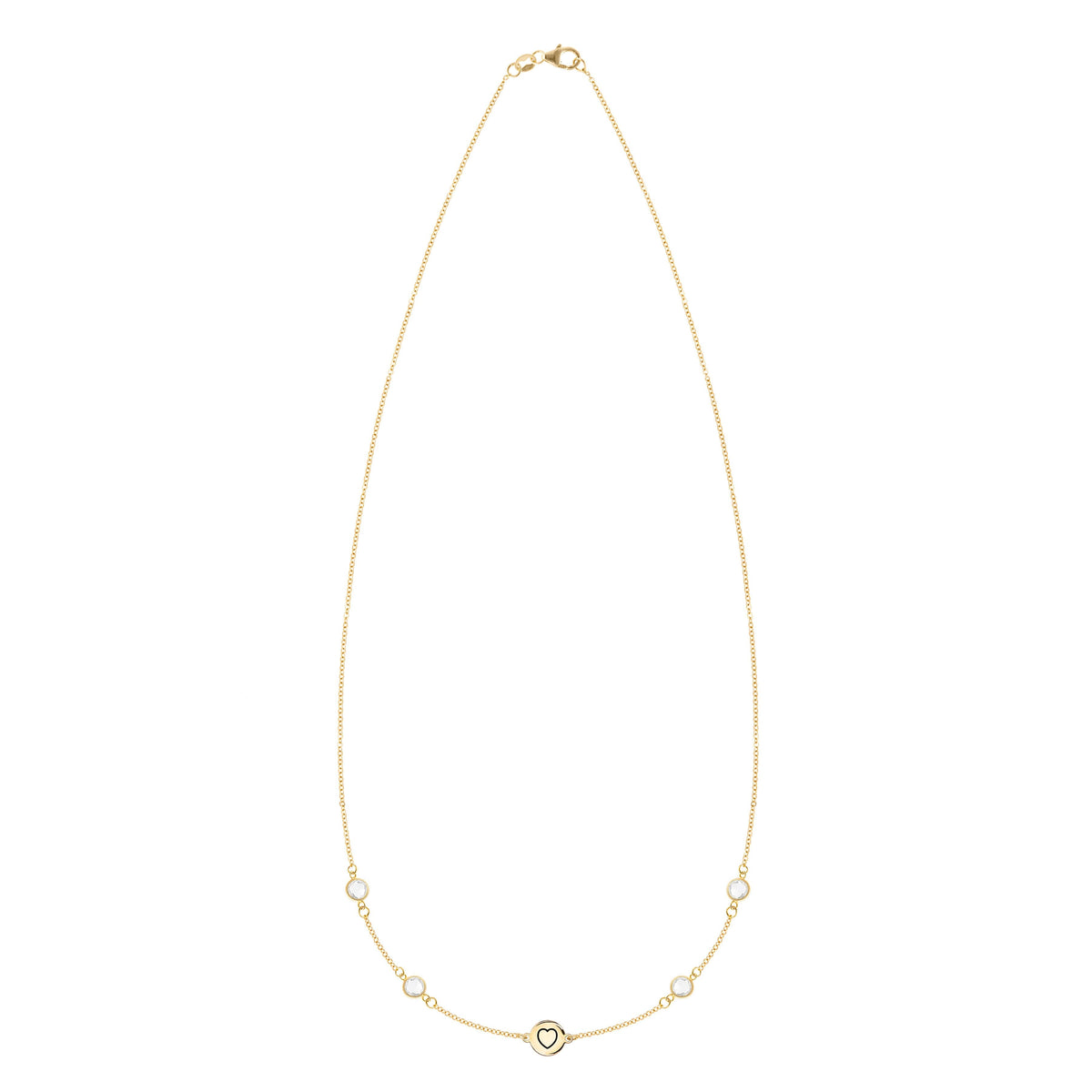 Heart Disc & Petite 4 Birthstone Necklace in 14k Gold