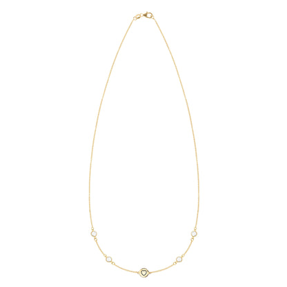 Heart Disc & Petite 4 Birthstone Necklace in 14k Gold