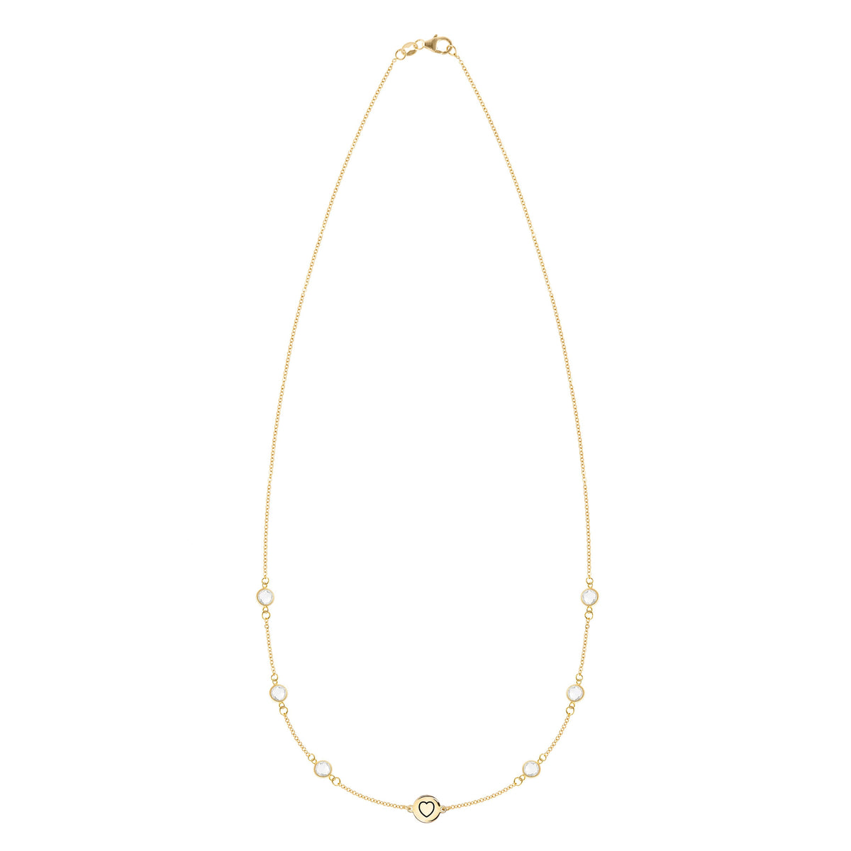 Heart Disc & Petite 6 Birthstone Necklace in 14k Gold