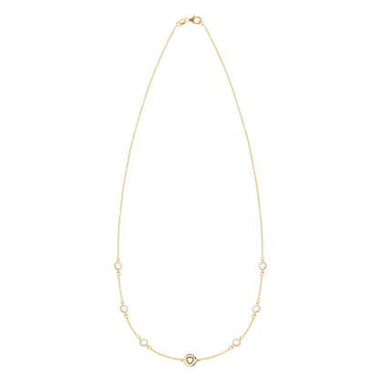 Heart Disc & Petite 6 Birthstone Necklace in 14k Gold