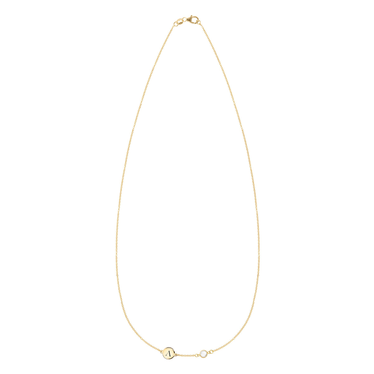 1 Letter & 1 Petite Birthstone Necklace in 14k Gold (Single Spacing)