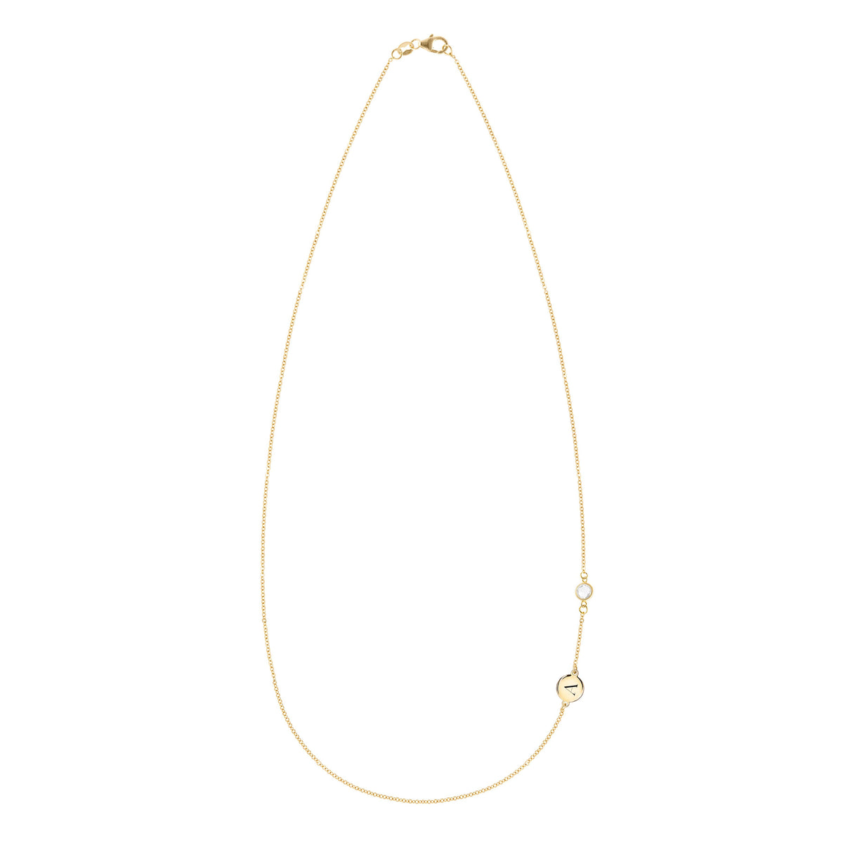 1 Letter & 1 Petite Birthstone Necklace in 14k Gold (Double Spacing)