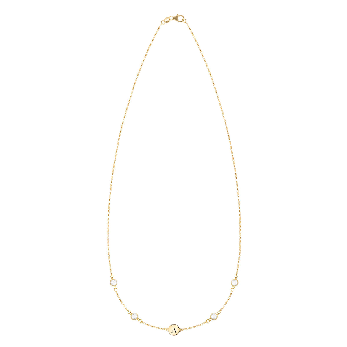 1 Letter & 4 Petite Birthstone Necklace in 14k Gold (Double Spacing)