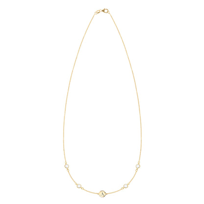 1 Letter & 4 Petite Birthstone Necklace in 14k Gold (Double Spacing)