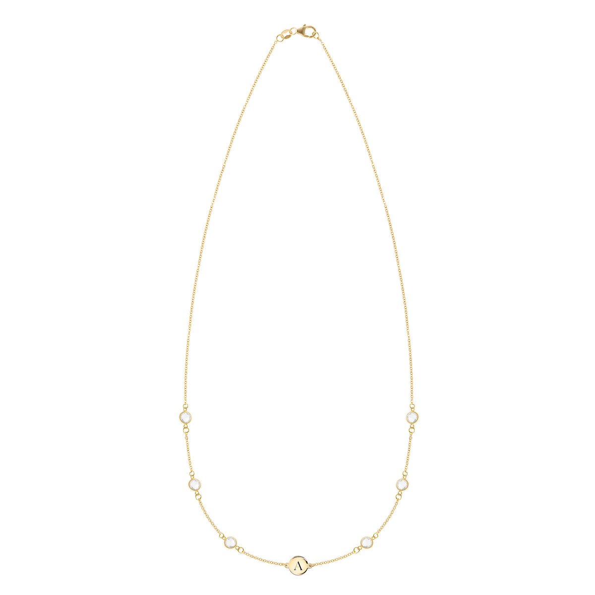 1 Letter & 6 Petite Birthstone Necklace in 14k Gold (Double Spacing)