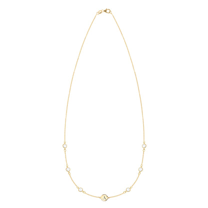 1 Letter & 6 Petite Birthstone Necklace in 14k Gold (Double Spacing)