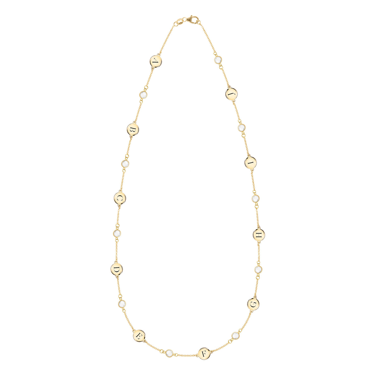10 Letter & 10 Petite Birthstone Necklace in 14k Gold (Single Spacing)