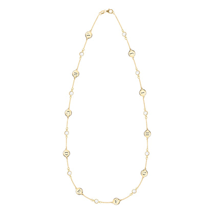 10 Letter & 10 Petite Birthstone Necklace in 14k Gold (Single Spacing)