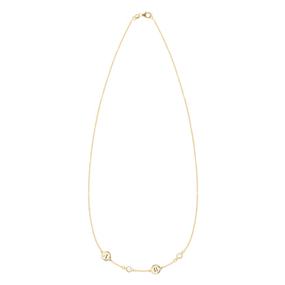2 Letter & 2 Petite Birthstone Necklace in 14k Gold (Single Spacing)