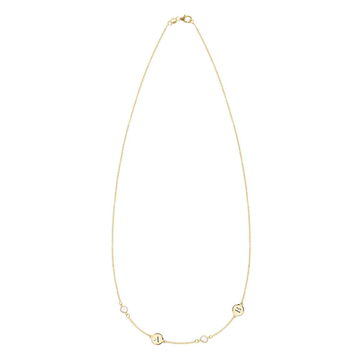 2 Letter & 2 Petite Birthstone Necklace in 14k Gold (Double Spacing)