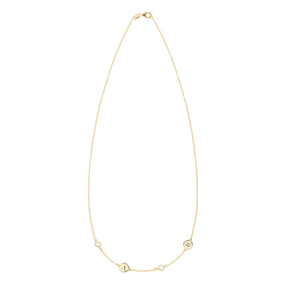 2 Letter & 2 Petite Birthstone Necklace in 14k Gold (Double Spacing)