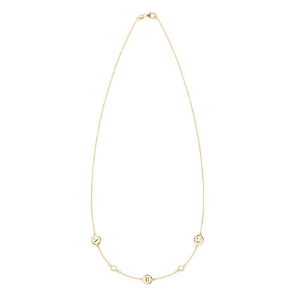 3 Letter & 2 Petite Birthstone Necklace in 14k Gold (Double Spacing)