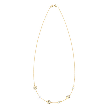3 Letter & 3 Petite Birthstone Necklace in 14k Gold (Single Spacing)