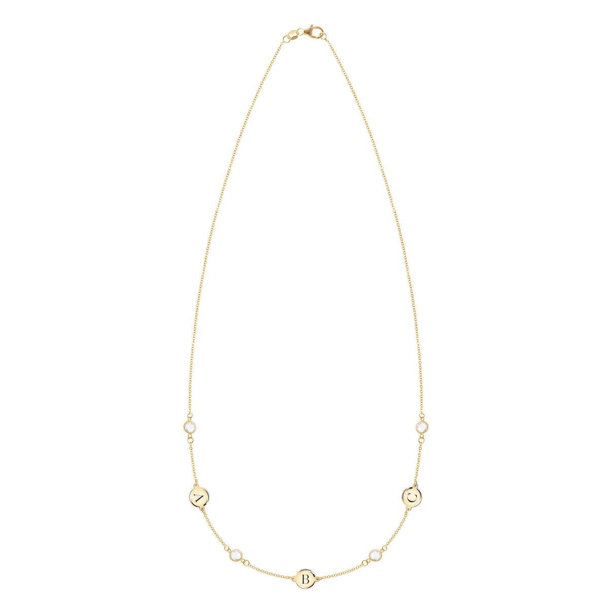 3 Letter & 4 Petite Birthstone Necklace in 14k Gold (Double Spacing)