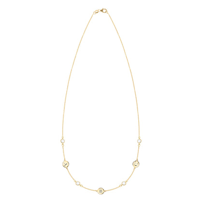 3 Letter & 4 Petite Birthstone Necklace in 14k Gold (Double Spacing)