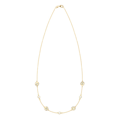 4 Letter & 3 Petite Birthstone Necklace in 14k Gold (Double Spacing)
