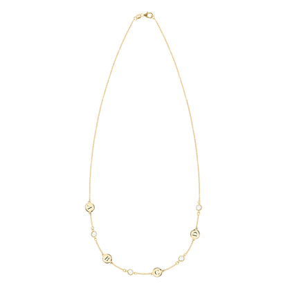 4 Letter & 4 Petite Birthstone Necklace in 14k Gold (Single Spacing)