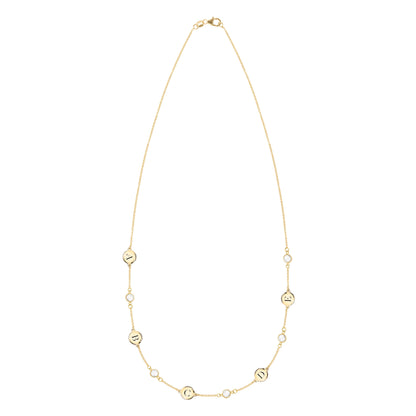 5 Letter & 5 Petite Birthstone Necklace in 14k Gold (Single Spacing)