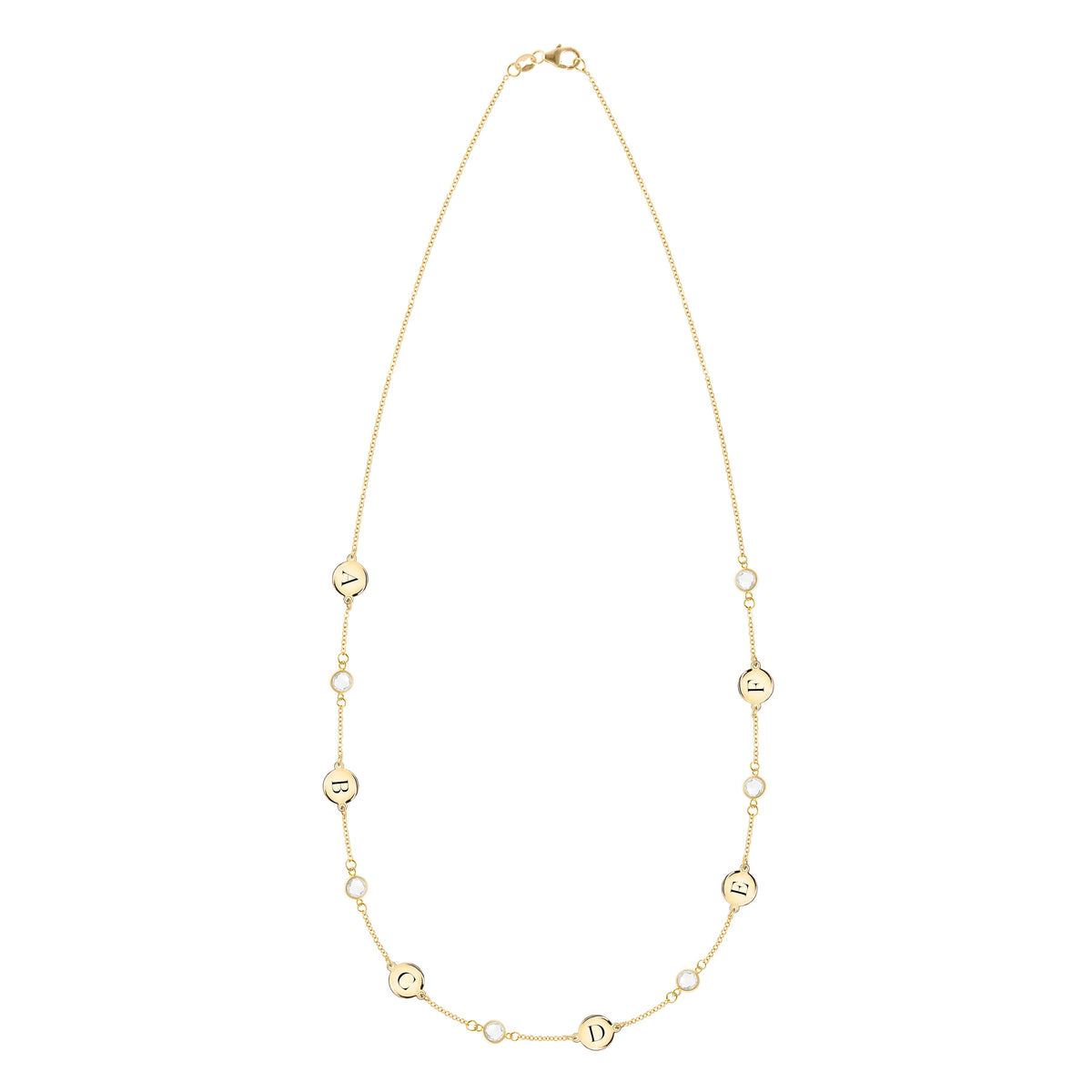 6 Letter & 6 Petite Birthstone Necklace in 14k Gold (Single Spacing)