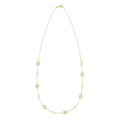 6 Letter & 6 Petite Birthstone Necklace in 14k Gold (Single Spacing)